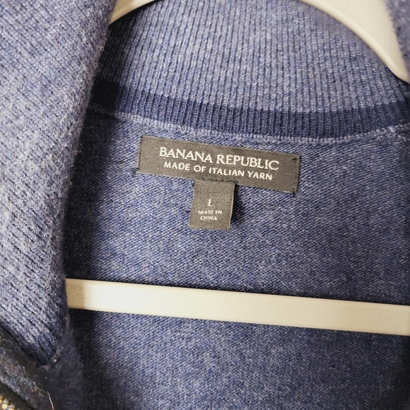 Banana Republic Quarter Zip Pull Over Men's Size Large Navy Blue Merino Wool - Picture 2 of 8